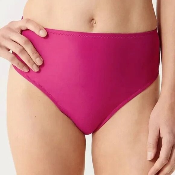 J Crew Hallie Bikini Bottom Radiant Fuchsia Pink High Rise Full Coverage NWT‎ - Picture 1 of 8
